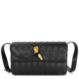 Tiffany and Fred Paris  Black Crossbody hand woven Bag with Gold Accent